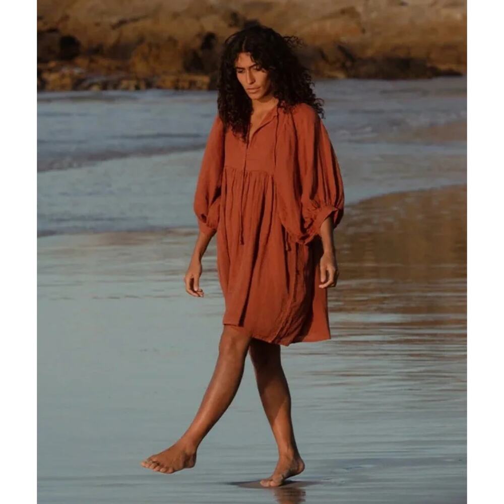 Daughters of india rust gauze kyra mini Dress